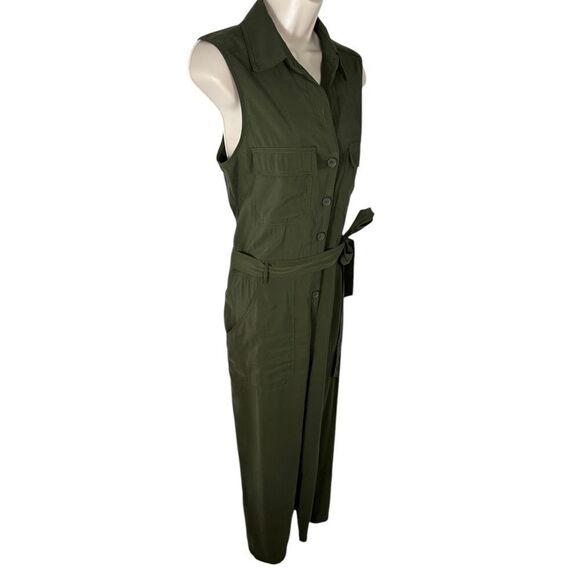 Max Studio Olive Green Button Down Sleeveless Ankle Jumpsuit - Picture 6 of 8